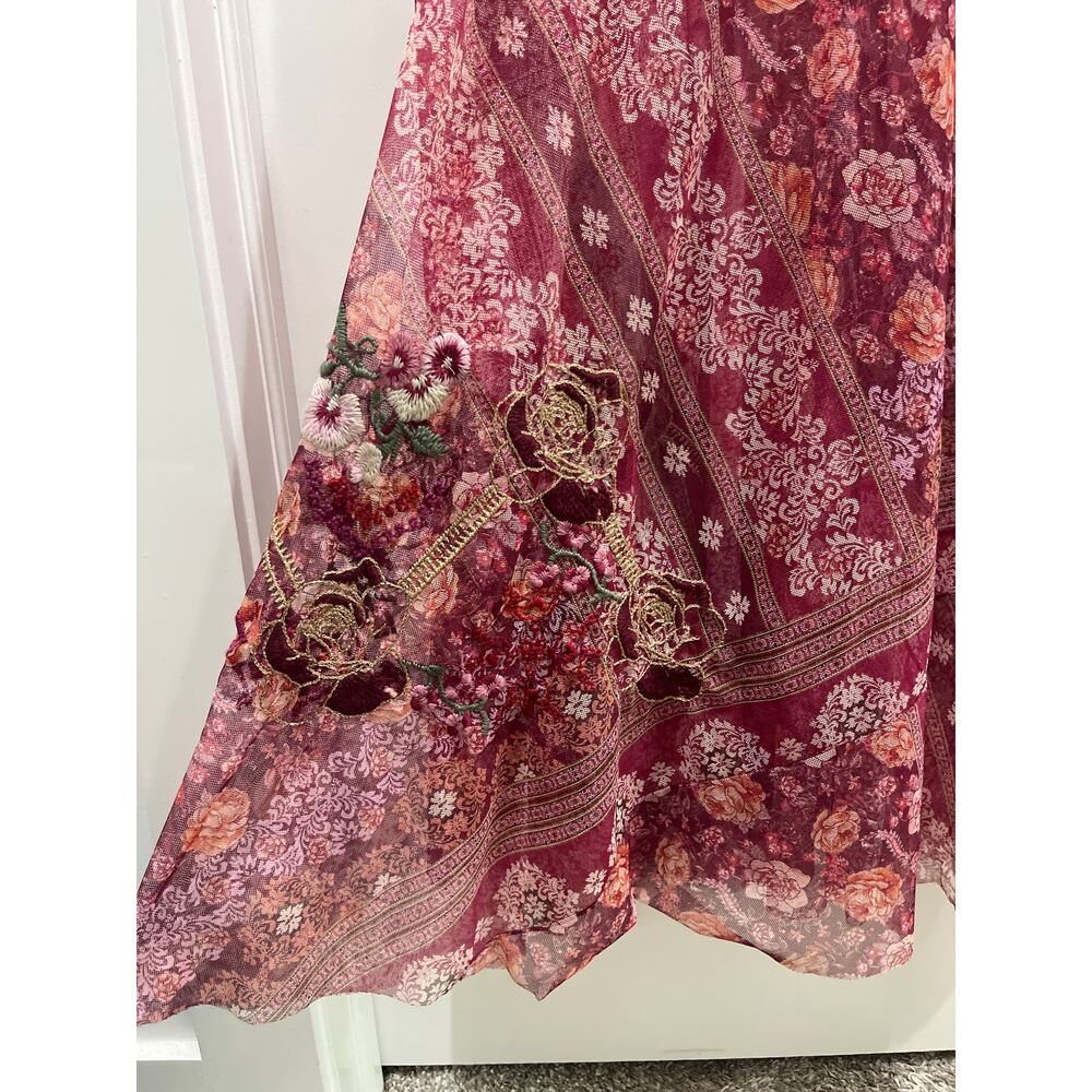 Johnny Was Cardinal Mesh Long Sleeve Embroidered Dress Sz M - Picture 9 of 13